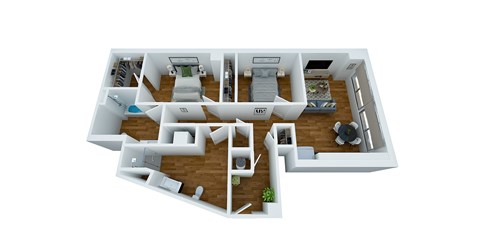 Floor plan for 2 beds, 2 baths, 1103 sqft